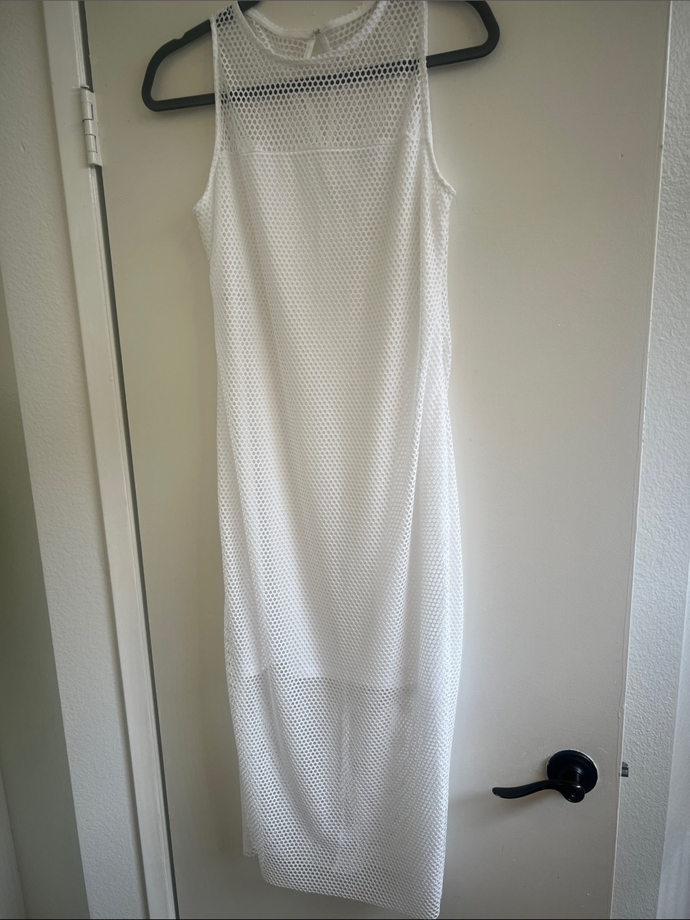 Nine West White Sleeveless Mesh Midi Dress